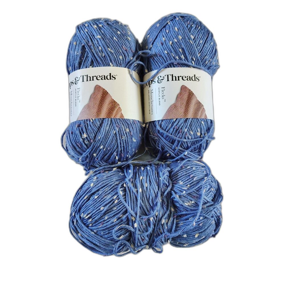 Loops & Threads Flecks Yarn Blue Lapis Lot of 3 Acrylic Blend 355 Yds